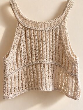Timing Open-Knit Crochet Tank Top in Cream